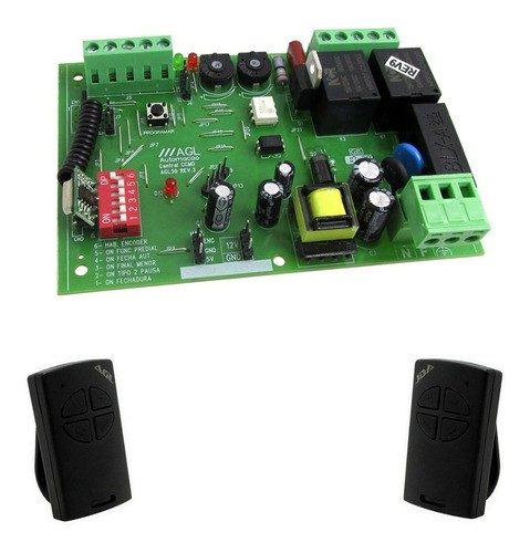 CENTRAL PLACA PORTÃO AGL MOTOR DZ TRINO E 2 CONTROLES