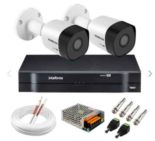 Kit 2 Câmeras VHD 3130 B G6 + DVR Intelbras + App Grátis de Monitoramento, Câmeras HD 720p 30m Infravermelho de Visão Noturna Intelbras + Fonte, Cabos e Acessórios