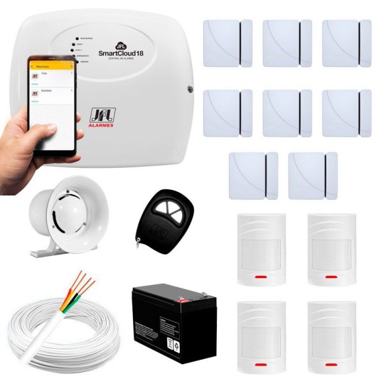 Kit Alarme JFL 12 sensores Residencial e Comercial, Smartcloud 18 Sem Fio