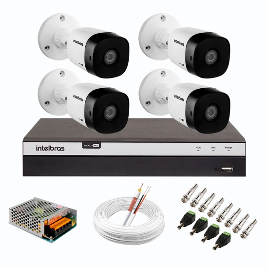 Kit 4 Câmeras de Segurança Full HD Intelbras VHD 1220 B G6 + DVR Intelbras 04 Canais Full HD MHDX 3104 + Acessórios