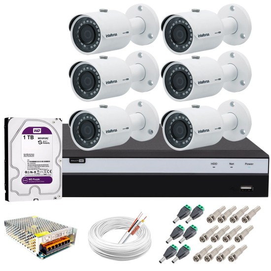 Kit 6 Câmeras de Segurança 4MP 2k Intelbras VHD 3430 B + DVR Intelbras 4K + HD WD Purple + Acessórios
