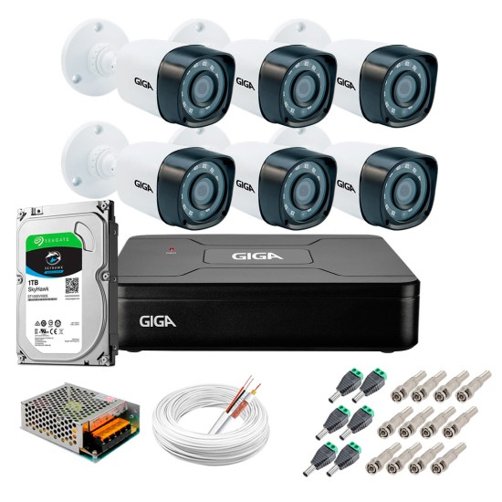 Kit Giga Security 6 Câmeras HD 720p GS0018 + DVR com HD 1TB Seagate + Acessórios