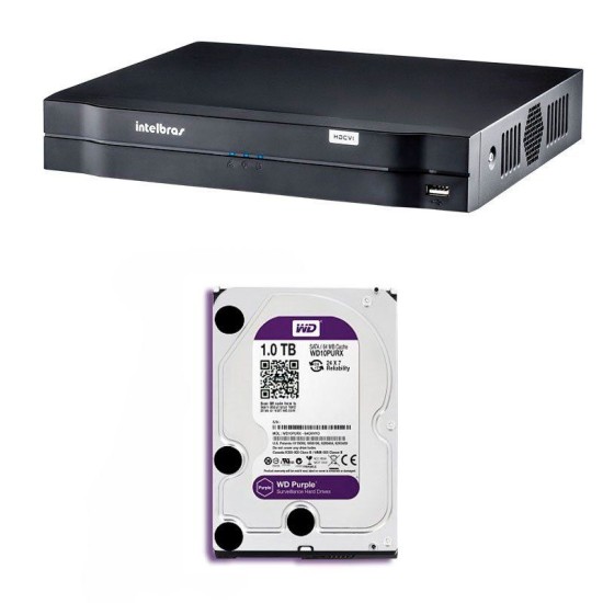 DVR Stand Alone Multi HD Intelbras MHDX-1004 4 Canais + HD 1TB WD Purple de CFTV (Não instalado)