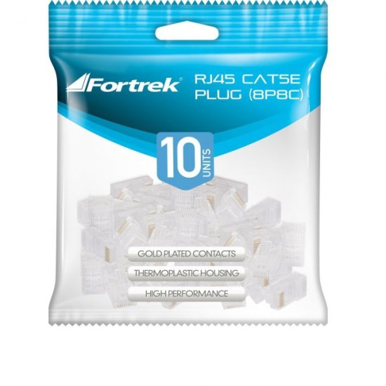Conector Macho RJ45 CAT 5E Fortrek - Pacote c/ 10 Unidades