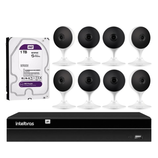 Kit 8 Câmeras com Inteligência Artificial Full HD iM3 Intelbras Branca + 1 NVD 1308 6MP 8 Canais + 1 HD Interno WD Purple 1TB Surveillance SATA III