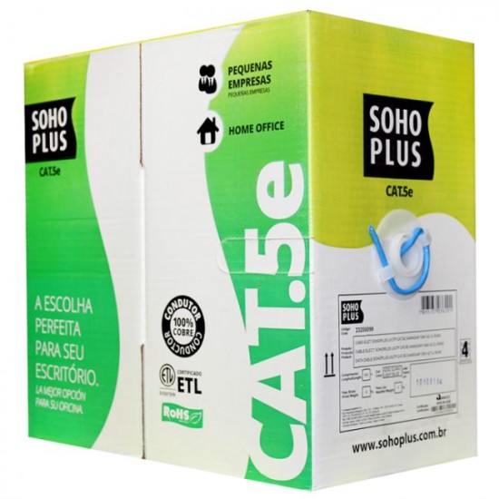 Cabo de Rede Furukawa SohoPlus LAN U/UTP CAT 5E 24 AWG Capa CMX Caixa c/ 305 Metros
