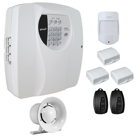 Kit Alarme Residencial Wifi 4 Sensores sem fio, 2 Controles Remoto, Central Cloud 10 EW Genno