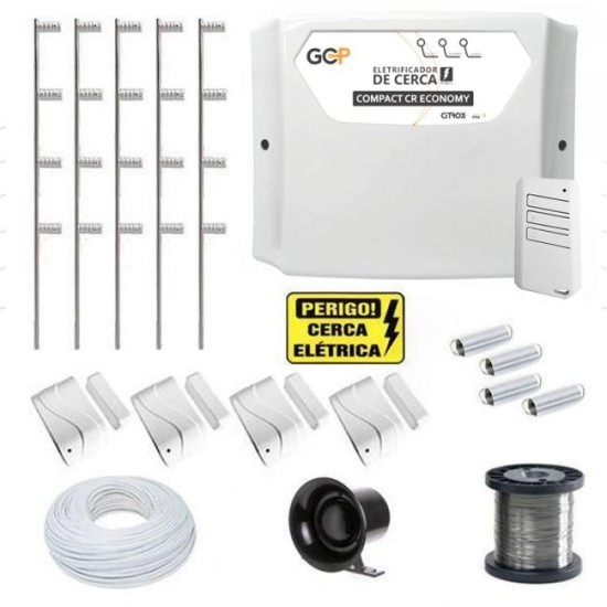 Kit Cerca Elétrica Com Alarme GCP 10000 c/ 4 Sensores Magnéticos Sem Fio - Para Até 120m de Muro