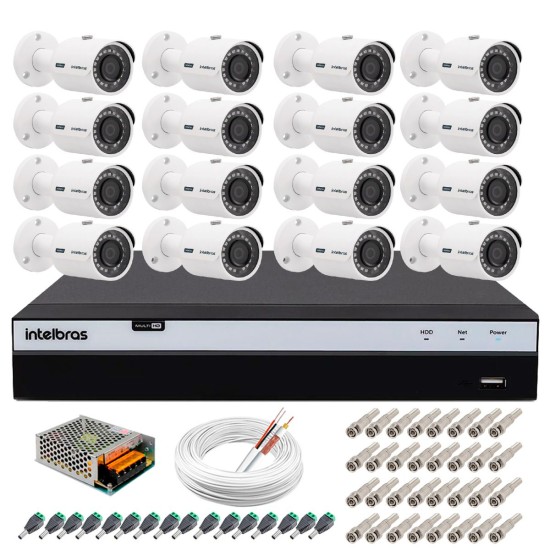 Kit 16 Câmeras de Segurança 4MP 2k Intelbras VHD 3430 B + DVR Intelbras 4K + Acessórios