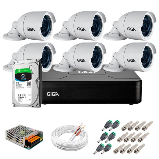Kit 6 Câmeras GS0022 HD 720p Giga Security + DVR com HD 1TB Seagate + Acessórios