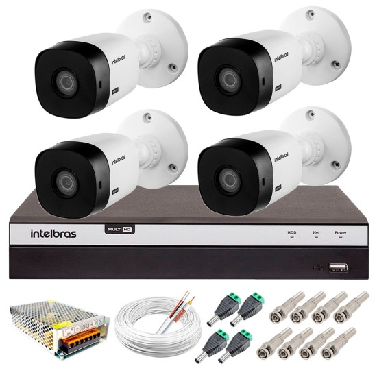Kit Intelbras 4 Câmeras Full HD 1080p VHL 1220 B + DVR 3104 Intelbras + Acessórios