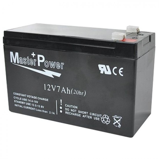 Bateria 12V 7Ah Recarregável Selada p/ Alarme ou Cerca Elétrica - Master Power 28517