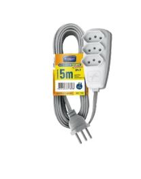 EXTENSÃO SORT 2P+T PP 3X0,75MM² 5M - COR BRANCA C/ BASE CINZA
