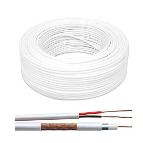 Cabo Coaxial HD 5mm Dupla Blindagem Condutor Rígido de Cobre Puro + Bipolar 100M Telecam