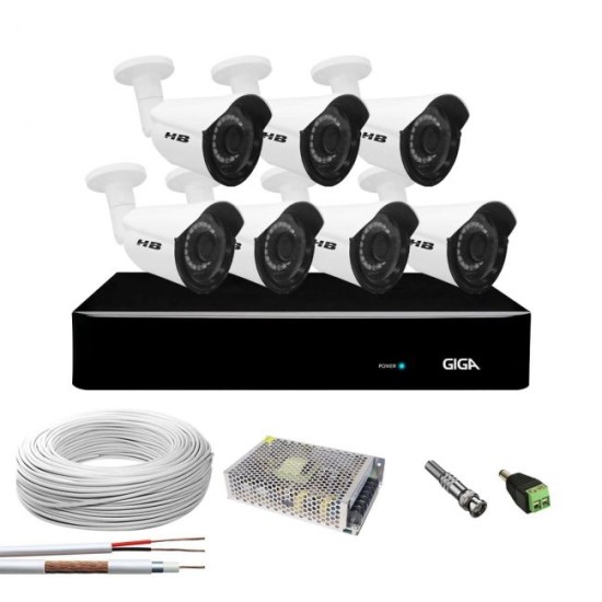 Kit 7 Câmeras 2K 4 Megapixel Completo c/ DVR Giga Security 8 Canais Série Orion 5MP