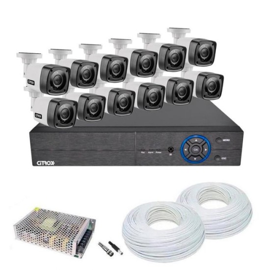 Sistema de Monitoramento Com 12 Câmeras HD Completo + DVR Híbrido 16 Canais e Acessórios