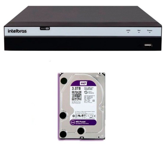 DVR Stand Alone Intelbras MHDX 3108 08 Canais Full HD 1080p Multi HD + 04 Canais IP 5 Mp + HD WD Purple 3TB