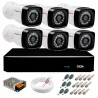 Kit 06 Câmeras Full HD 1080p + DVR Giga Security + App Grátis de Monitoramento, Câmeras 20m Infravermelho de Visão Noturna + Fonte, Cabos e Acessórios