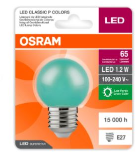 LED BOLINHA VERDE 1.2W 50lm BIV E27 - OSRAM Disponível Tatuapé