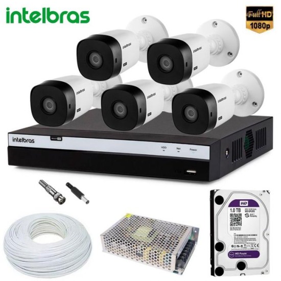 Kit 5 Câmeras Intelbras VHL 1220 Com Gravador MHDX 3108 Full HD Completo
