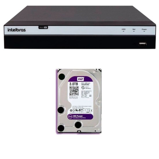 DVR Stand Alone Intelbras MHDX 3116 16 Canais Full HD 1080p Multi HD + 08 Canais IP 5 Mp + HD WD Purple 3TB