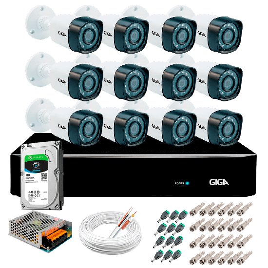 Kit Giga Security 12 Câmeras Full HD 1080p gs0271 + DVR com HD 1TB Seagate + Acessórios