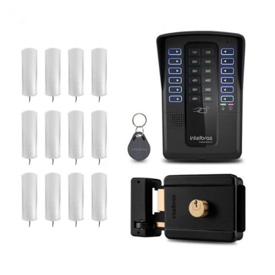 Kit Porteiro Eletrônico Coletivo Intelbras 12 Pontos Completo Interfone Com Controle de Acesso