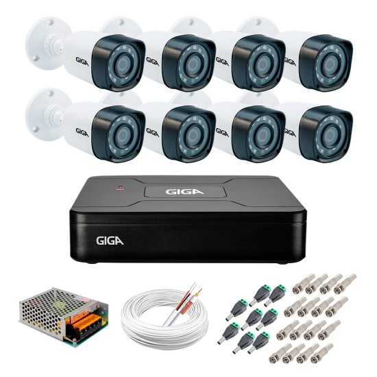Kit 8 Câmeras de Segurança HD 720p Giga Security GS0018 + DVR Giga Security Multi HD + Acessórios