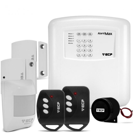 Kit Alarme Alard Max 4 Residencial e Comercial c/ 3 Sensores e Discadora Telefônica - ECP