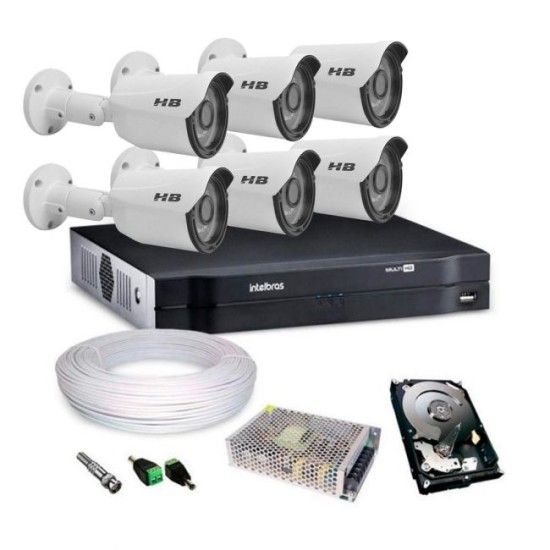 Kit 6 Câmeras Full HD Com Imagem Noturna Colorida StarLight Completo c/ DVR 8 Canais MHDX 1108 Intelbras