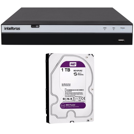 DVR Stand Alone Intelbras MHDX 3108 08 Canais Full HD 1080p Multi HD + 04 Canais IP 5 Mp + HD WD Purple 1TB