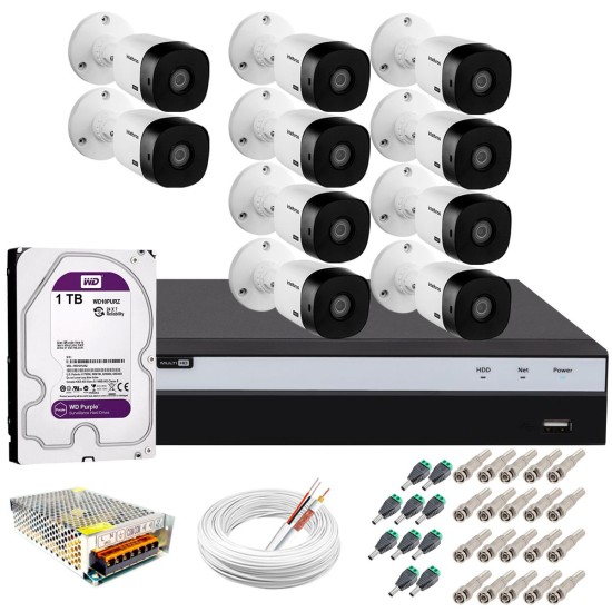 Kit Intelbras 10 Câmeras Full HD 1080p VHL 1220 B + DVR 3116 Intelbras com HD 1TB + Acessórios