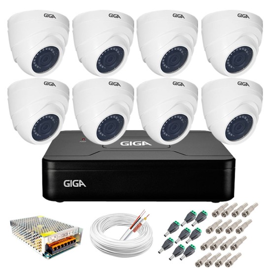 Kit Giga Security 8 Câmeras HD 720p GS0019 + DVR Lite + Acessórios