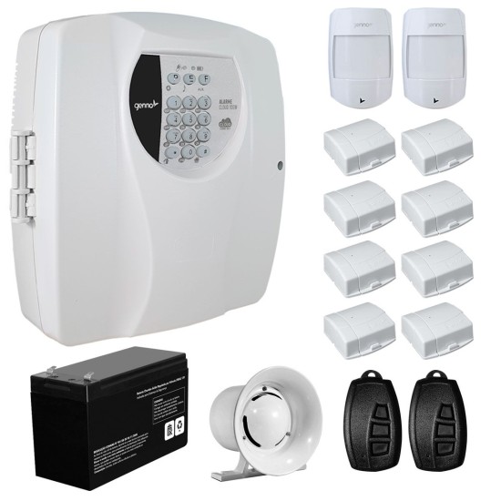 Kit Alarme Residencial Wifi 10 Sensores sem fio, 2 Controles Remoto, Central Cloud 10 EW Genno + Bateria