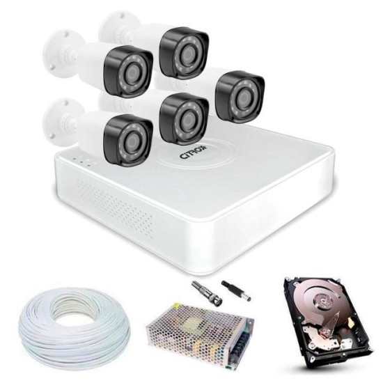 Kit 5 Câmeras de Segurança Full HD c/ DVR Citrox 8 Canais 1080N Completo