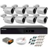 Kit 8 Câmeras + DVR Hikvision + Fonte, Cabos e Acessórios - Câmeras Hilook THC B120C-P Full HD 1080 Lite 20m Infra e Visão Noturna
