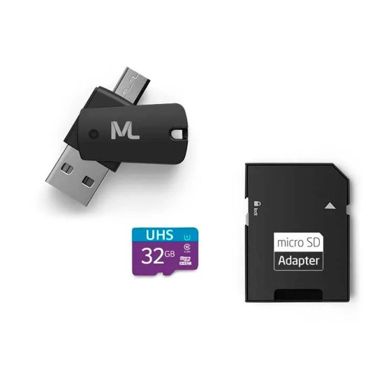 Cartão De Memória Micro SD 32Gb UHS-I Multilaser MC151 + Adaptador para USB, Micro USB e Cartão SD