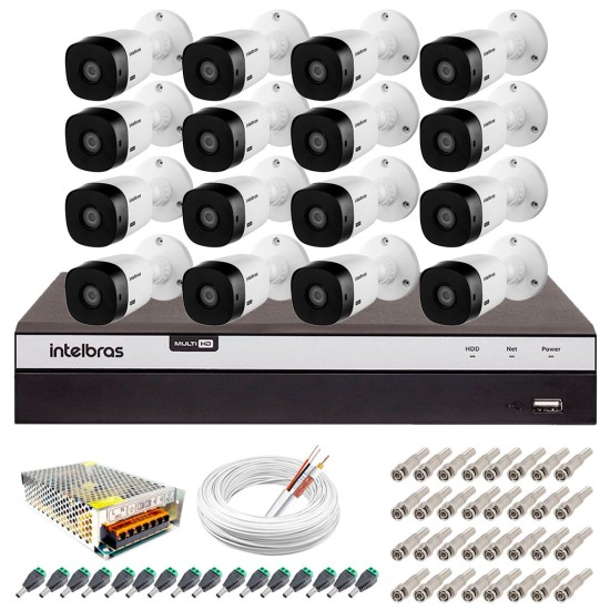 Kit Intelbras 16 Câmeras Full HD 1080p VHL 1220 B + DVR 3116 Intelbras + Acessórios