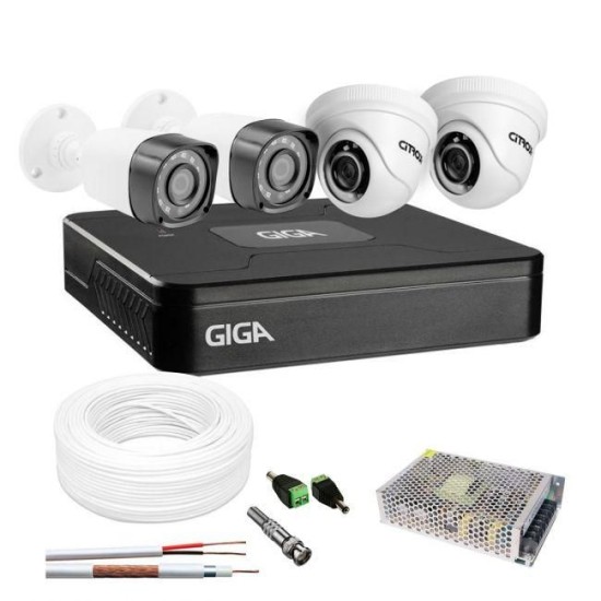 Kit 4 Câmeras de Segurança HD 2 Internas Dome e 2 Externas Bullet Com DVR Giga Security