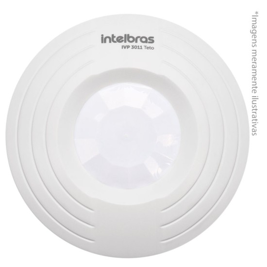 Sensor de Presença Infravermelho IVP 3011 TETO Intelbras Com Fio Passivo, Distância de Detecção Ajustável e Cobertura com ângulo de 360º