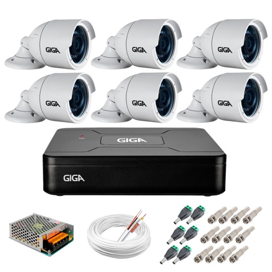 Kit 6 Câmeras GS0022 HD 720p Giga Security + DVR Giga Security Multi HD + Acessórios