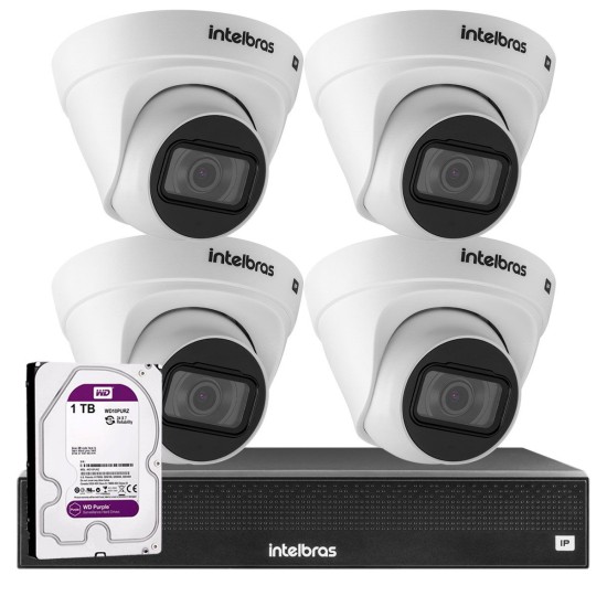 Kit 4 Câmeras VIP 1020 D G2 + NVR Intelbras + HD 1TB para Armazenamento + App Grátis de Monitoramento, Câmeras HD 720p 20m Infravermelho de Visão Noturna Intelbras