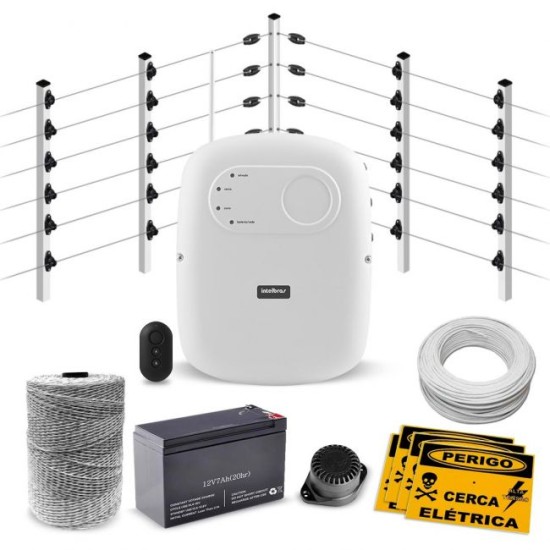 Kit Cerca Elétrica Industrial C/ Big Hastes de 1 Metro e Central de Choque e Alarme Intelbras - 75 Metros de Muro