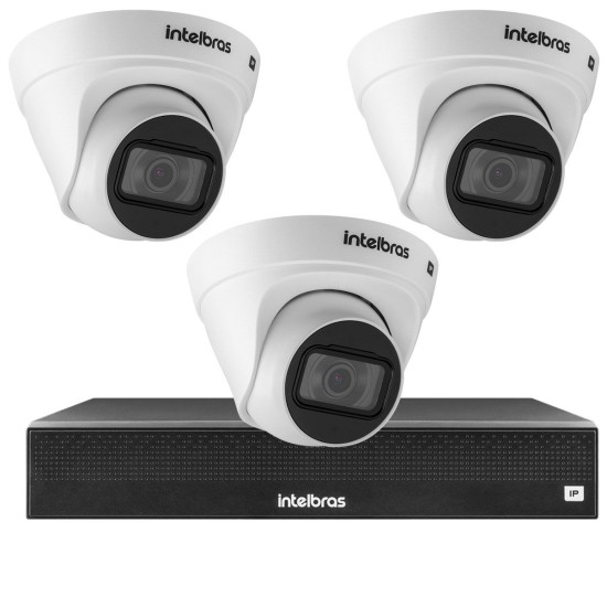 Kit 3 Câmeras VIP 1020 D G2 + NVR Intelbras + App Grátis de Monitoramento, Câmeras HD 720p 20m Infravermelho de Visão Noturna Intelbras
