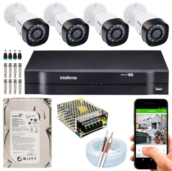 Kit 4 Cameras intelbras Instaladas material e mão de obra