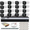 Kit 16 Câmeras + DVR Intelbras + App Grátis de Monitoramento, Câmeras Full HD 1080p 20m Infravermelho de Visão Noturna + Fonte, Cabos e Acessórios 10734
