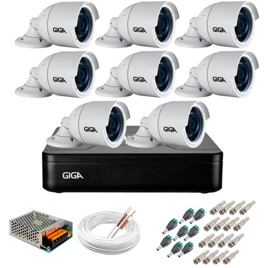 Kit 8 Câmeras GS0022 HD 720p Giga Security + DVR Giga Security Multi HD + Acessórios