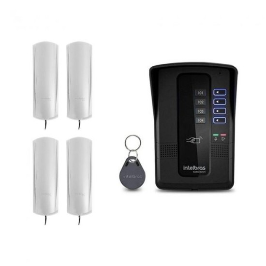 Kit Porteiro Eletrônico Coletivo Intelbras 4 Pontos Completo Interfone Com Controle de Acesso