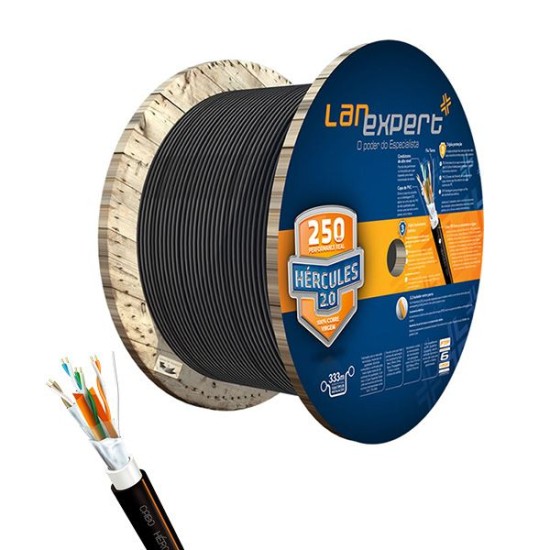 Cabo de Rede Blindado CAT 6E Tripla Capa STP Externo LAN Expert Hercules 2.0 - Bobina 1000 Metros
