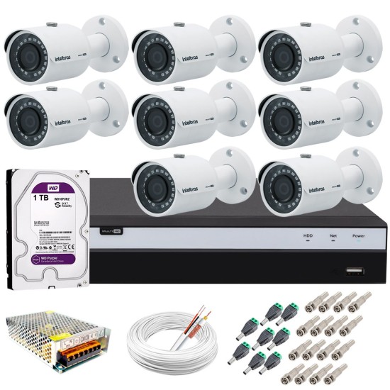 Kit 8 Câmeras de Segurança 4MP 2k Intelbras VHD 3430 B + DVR Intelbras 4K + HD WD Purple + Acessórios
